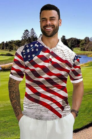 Mens Golf Polo Shirts Short Sleeve Printed Moisture Wicking Casual Shirt in Saudi Arabia