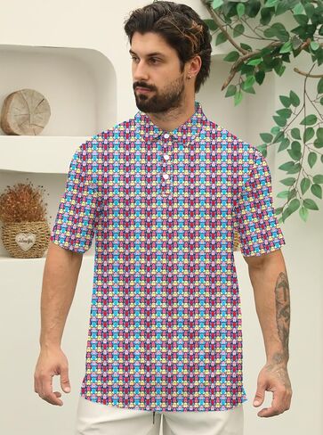 Mens Golf Polo Shirts Short Sleeve Printed Moisture Wicking Casual Shirt in Saudi Arabia