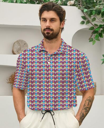 Mens Golf Polo Shirts Short Sleeve Printed Moisture Wicking Casual Shirt in Saudi Arabia
