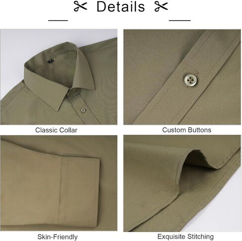 alizeal 3pcs قميص ملابس رجالي مع ربطة عنق جيب مربعة مجموعة كلاسيكية طويلة الأكمام طويلة الأكمام مطابقة زر العنق أسفل القميص in Kuwait