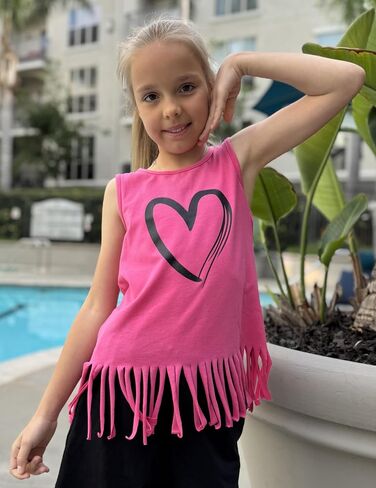 Arshiner Girls Summer Outfits Sleeveless Fringe Tank Top and Elastic Waist Pocketed Shorts Set Girl Clothes 6-14 Years in Saudi Arabia