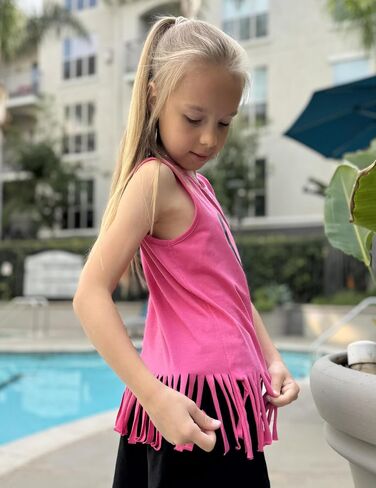 Arshiner Girls Summer Outfits Sleeveless Fringe Tank Top and Elastic Waist Pocketed Shorts Set Girl Clothes 6-14 Years in Saudi Arabia