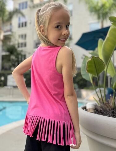Arshiner Girls Summer Outfits Sleeveless Fringe Tank Top and Elastic Waist Pocketed Shorts Set Girl Clothes 6-14 Years in Saudi Arabia