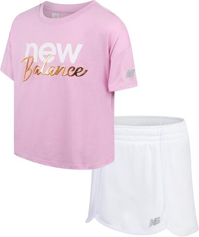 New Balance Girls' Scooter Set - 2 Piece Fleece Short Sleeve Graphic Tee and Activewear Skorts for Girls (Sizes: 7-12) in Kuwait
