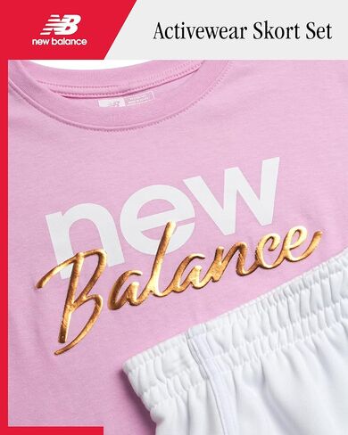 New Balance Girls' Scooter Set - 2 Piece Fleece Short Sleeve Graphic Tee and Activewear Skorts for Girls (Sizes: 7-12) in Kuwait
