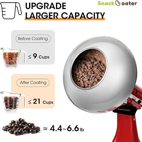 Aieve Snack Coater متوافق مع خلاط حامل رأس مائل كيتشن إيد سلسلة فئة 4.5 لتر وسلسلة الحرفيين 5 لتر لصنع اللوز المغطى بالشوكولاتة سعة 160 أونصة/4.73 لتر (نسخة مطورة) in Kuwait
