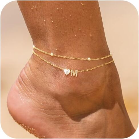 Love Heart Initial Gold Anklets for Women Dainty 14k Gold Plated CZ Anklet Trendy Waterproof Fashion Jewelry Gifts for Women in Saudi Arabia
