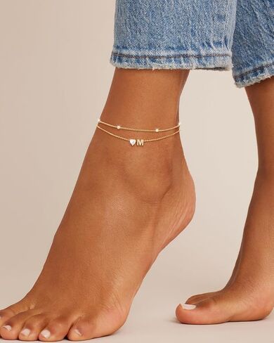 Love Heart Initial Gold Anklets for Women Dainty 14k Gold Plated CZ Anklet Trendy Waterproof Fashion Jewelry Gifts for Women in Saudi Arabia