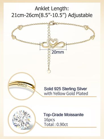 سوار Moissanite Infinity/Anklet للنساء ، حقيقي 925 من الفضة الفضية السترلينج ، المجوهرات الصيفية الجميلة ، سوار: 5.8-7.8 بوصة (15-19 سم) ، Anklet: 8.6-10.6inch (21-26 سم) ، قابلة للتعديل in Kuwait