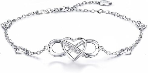 Billie Bijoux 925 Sterling Silver Anklet Bracelets for Women Infinity Heart Ankle Bracelet White Gold Plated Love Charm Adjustable Large Bracelet Gifts for Women Wife in Kuwait