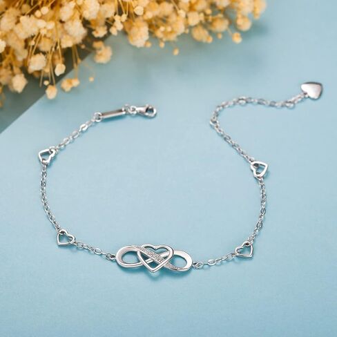 Billie Bijoux 925 Sterling Silver Anklet Bracelets for Women Infinity Heart Ankle Bracelet White Gold Plated Love Charm Adjustable Large Bracelet Gifts for Women Wife in Kuwait
