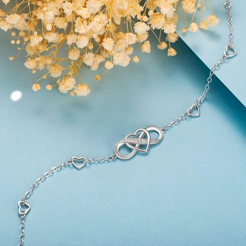 Billie Bijoux 925 Sterling Silver Anklet Bracelets for Women Infinity Heart Ankle Bracelet White Gold Plated Love Charm Adjustable Large Bracelet Gifts for Women Wife in Kuwait