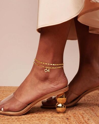 Ankle Bracelets for Women,14K Gold Plated Initial Anklets Dainty Heart Letter Ankle Bracelets Layered Gold Anklets for Women Non Tarnish A to Z Summer Beach Jewelry in Saudi Arabia