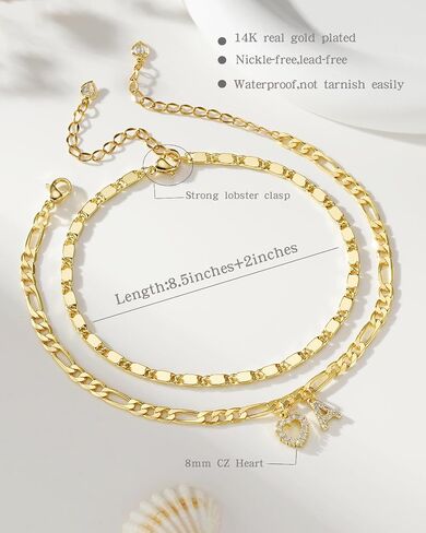 Ankle Bracelets for Women,14K Gold Plated Initial Anklets Dainty Heart Letter Ankle Bracelets Layered Gold Anklets for Women Non Tarnish A to Z Summer Beach Jewelry in Saudi Arabia