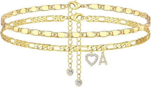 Ankle Bracelets for Women,14K Gold Plated Initial Anklets Dainty Heart Letter Ankle Bracelets Layered Gold Anklets for Women Non Tarnish A to Z Summer Beach Jewelry in Saudi Arabia