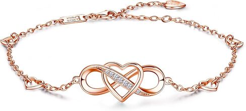Billie Bijoux 925 Sterling Silver Anklet Bracelets for Women Infinity Heart Ankle Bracelet White Gold Plated Love Charm Adjustable Large Bracelet Gifts for Women Wife in Kuwait