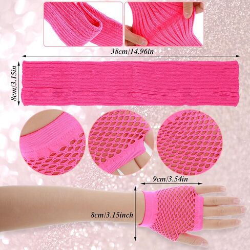 Yolev 2 Pairs Neon Leg Warmers and Fishnet Gloves 80s Fancy Dress Costume Accessories Stretchy Mesh Fingerless Gloves in Kuwait