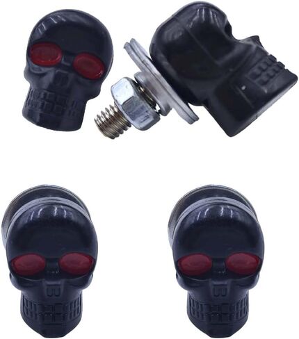 4PCS 3D Skull Car License Plate Screws, Stainless Steel Decorative Bolts, License Plate Frame Screws Replacement Kit, License Plate Fasteners Bolts for Most Motorcycle, Car, Truck (Black) in Kuwait