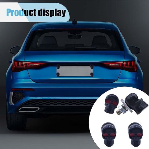 4PCS 3D Skull Car License Plate Screws, Stainless Steel Decorative Bolts, License Plate Frame Screws Replacement Kit, License Plate Fasteners Bolts for Most Motorcycle, Car, Truck (Black) in Kuwait