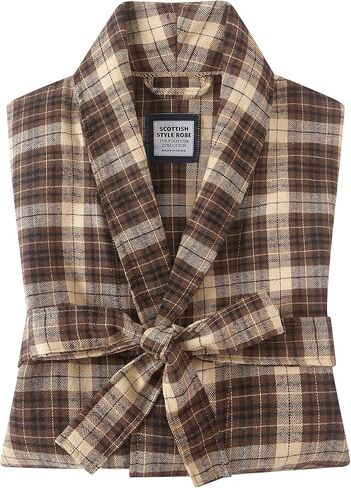 Men's Robe-Polyester Flannel Ultra-Lightweight Bathrobe for Unisex,Scottish Plaid Style Shawl Collar Bathrobe in Kuwait