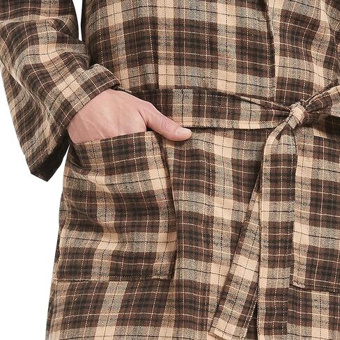 Men's Robe-Polyester Flannel Ultra-Lightweight Bathrobe for Unisex,Scottish Plaid Style Shawl Collar Bathrobe in Kuwait