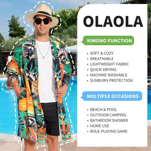OLAOLA Men Lightweight Kimono Robe with Belt Japanese Style Robe Jacket Casual Open Front Long Cardigan Cape Coat Outwear in Kuwait