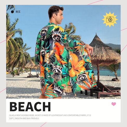 OLAOLA Men Lightweight Kimono Robe with Belt Japanese Style Robe Jacket Casual Open Front Long Cardigan Cape Coat Outwear in Kuwait