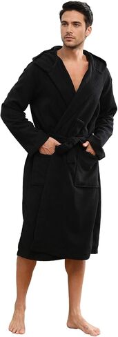 Mens Hooded Absorbent Terry Cloth Robe All Season Knee Length Design Kimono Spa Bathrobe in Kuwait