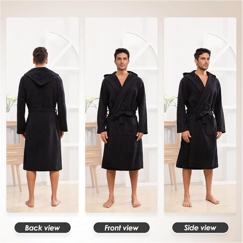 Mens Hooded Absorbent Terry Cloth Robe All Season Knee Length Design Kimono Spa Bathrobe in Kuwait