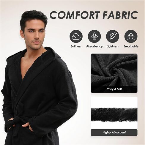 Mens Hooded Absorbent Terry Cloth Robe All Season Knee Length Design Kimono Spa Bathrobe in Kuwait