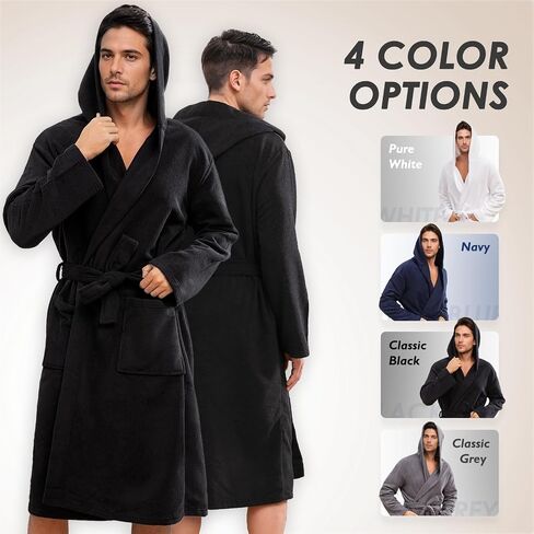 Mens Hooded Absorbent Terry Cloth Robe All Season Knee Length Design Kimono Spa Bathrobe in Kuwait