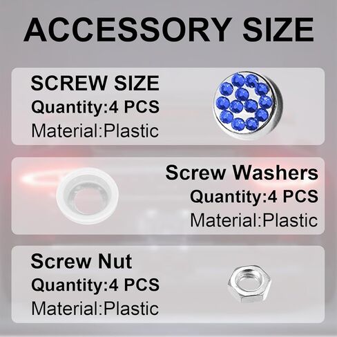 Bling Stainless Screws Fasteners for License Plate Frames and Covers - Rustproof, Handmade Glitter Crystal Diamond Accessory for Lincense Plate Protectersm,Bedazzled Sparkly (Black) in Kuwait