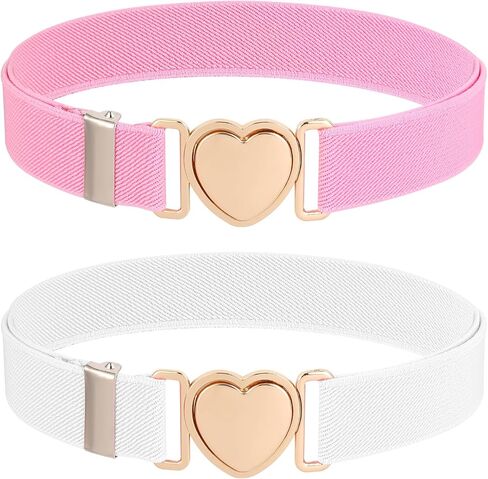 Molain 2 Pack Girls Belt for Waist Size 15-30", Kids Elastic Belt Heart-Shaped Metal Buckle Waist Belt for Girls in Saudi Arabia