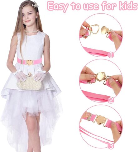 Molain 2 Pack Girls Belt for Waist Size 15-30", Kids Elastic Belt Heart-Shaped Metal Buckle Waist Belt for Girls in Saudi Arabia