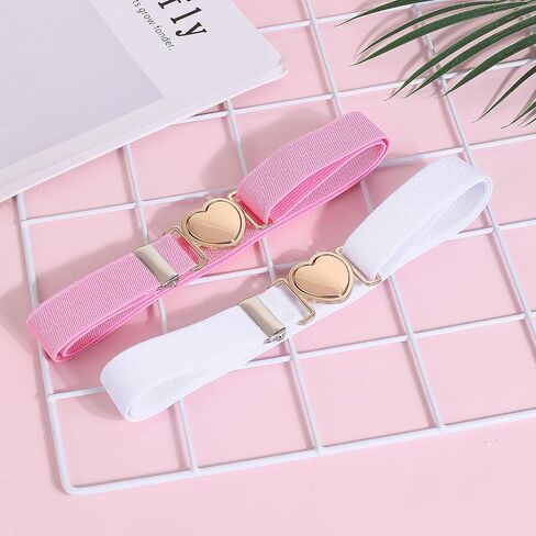 Molain 2 Pack Girls Belt for Waist Size 15-30", Kids Elastic Belt Heart-Shaped Metal Buckle Waist Belt for Girls in Saudi Arabia
