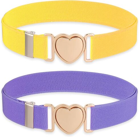 Molain 2 Pack Girls Belt for Waist Size 15-30", Kids Elastic Belt Heart-Shaped Metal Buckle Waist Belt for Girls in Saudi Arabia