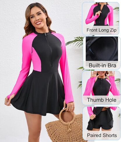 Women Two Piece Rash Guard Sets UPF50+ Swim Dress with Shorts in Kuwait