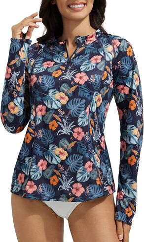 baleaf Women's 1/4 Zip Rash Guard Swim Shirts with Zipper Pocket UPF 50+ Long Sleeve Sun Protection Swimsuit Tops in Kuwait