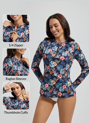 baleaf Women's 1/4 Zip Rash Guard Swim Shirts with Zipper Pocket UPF 50+ Long Sleeve Sun Protection Swimsuit Tops in Kuwait