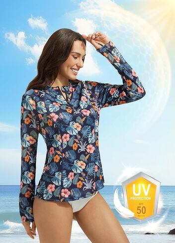 baleaf Women's 1/4 Zip Rash Guard Swim Shirts with Zipper Pocket UPF 50+ Long Sleeve Sun Protection Swimsuit Tops in Kuwait
