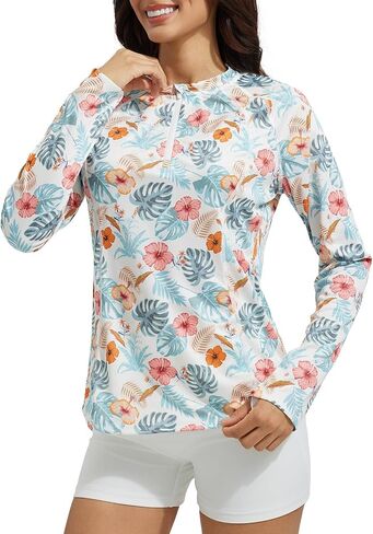 baleaf Women's 1/4 Zip Rash Guard Swim Shirts with Zipper Pocket UPF 50+ Long Sleeve Sun Protection Swimsuit Tops in Kuwait