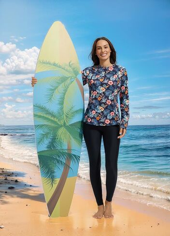 baleaf Women's 1/4 Zip Rash Guard Swim Shirts with Zipper Pocket UPF 50+ Long Sleeve Sun Protection Swimsuit Tops in Kuwait