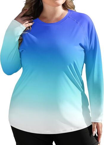 COOTRY Women's Plus Size UPF 50+ Sun Shirts Long Sleeve Workout Hiking Tops UV Protection Rash Guard Quick Dry Swim Shirt in Saudi Arabia