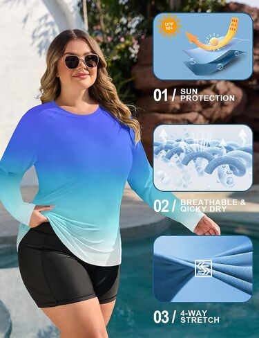 COOTRY Women's Plus Size UPF 50+ Sun Shirts Long Sleeve Workout Hiking Tops UV Protection Rash Guard Quick Dry Swim Shirt in Saudi Arabia
