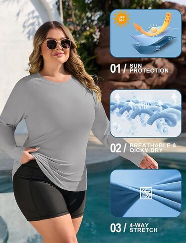 COOTRY Women's Plus Size UPF 50+ Sun Shirts Long Sleeve Workout Hiking Tops UV Protection Rash Guard Quick Dry Swim Shirt in Saudi Arabia