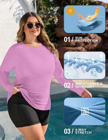 COOTRY Women's Plus Size UPF 50+ Sun Shirts Long Sleeve Workout Hiking Tops UV Protection Rash Guard Quick Dry Swim Shirt in Saudi Arabia