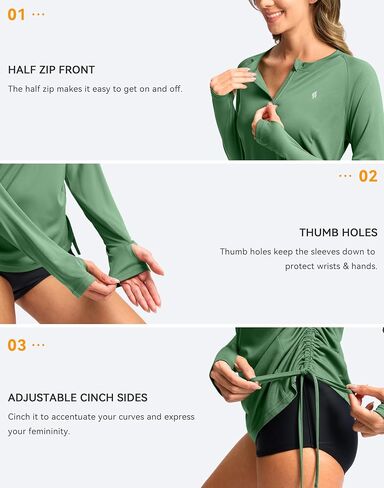 SANTINY Women's Rash Guard UPF50+ SPF Long Sleeve Swimsuits Top UV Sun Protection Swim Shirts for Woman with Zip in Saudi Arabia