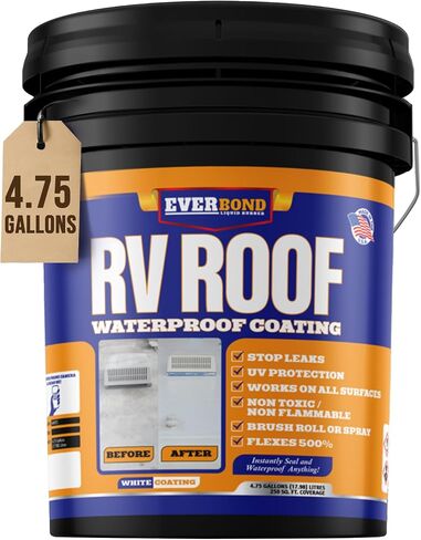 RV Roof Coating - Liquid Rubber RV Roof Sealant for Camper Roofs, Trailers, Motorhomes, and Metal Buildings - Roof Cooling White 4.75 Gallon in Saudi Arabia