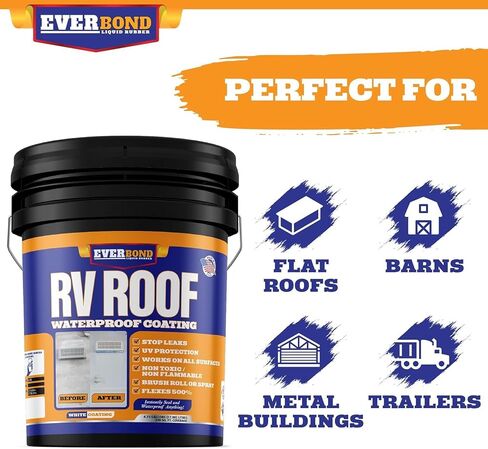 RV Roof Coating - Liquid Rubber RV Roof Sealant for Camper Roofs, Trailers, Motorhomes, and Metal Buildings - Roof Cooling White 4.75 Gallon in Saudi Arabia