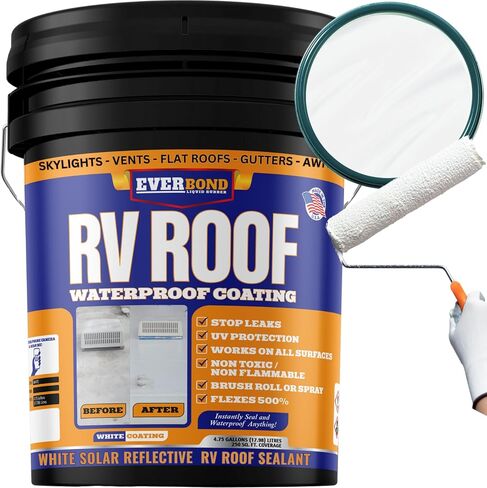 RV Roof Coating - Liquid Rubber RV Roof Sealant for Camper Roofs, Trailers, Motorhomes, and Metal Buildings - Roof Cooling White 4.75 Gallon in Saudi Arabia